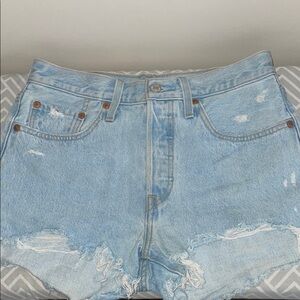 Levi's 601 Light Blue Distressed Jean Shorts
